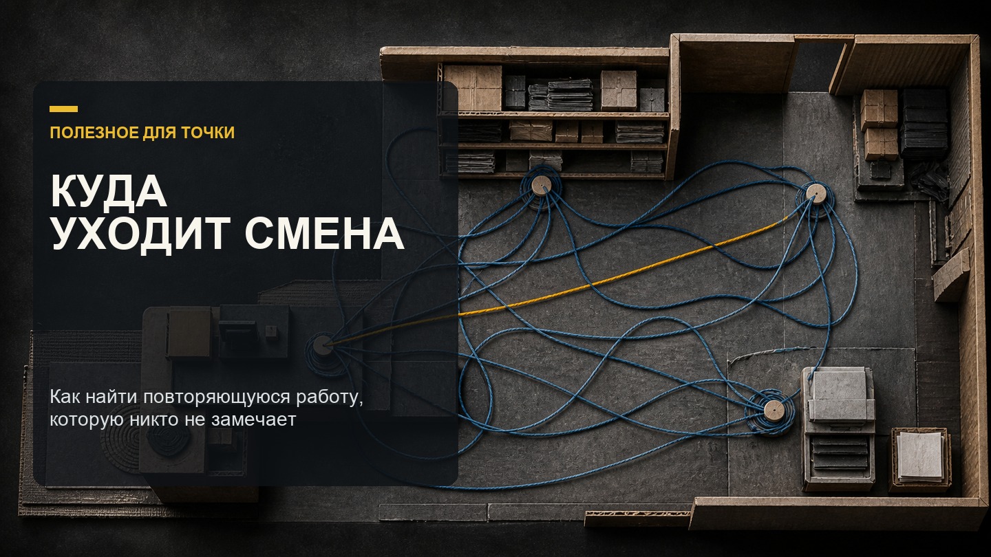 Макет рабочей точки с множеством повторяющихся маршрутов из синей нити и одним коротким жёлтым путём.
